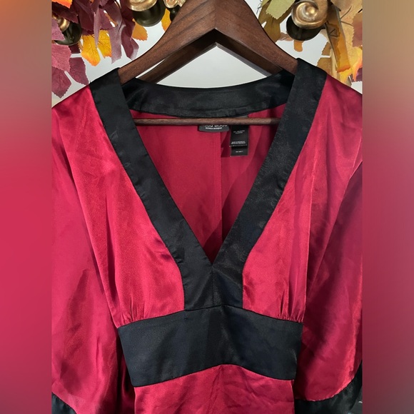 Bisou Bisou Vintage Kimono Top BoHo Empire Tie Waist Red and Black Satin - Picture 3 of 6